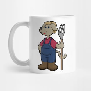 Dog as Farmer with Rake & Hat Mug